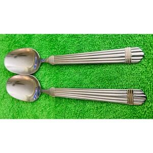 2-Wallace Royal Gold Bead OVAL SOUP SPOONS 18/10 Stainless‎ Steel - 7 3/8"